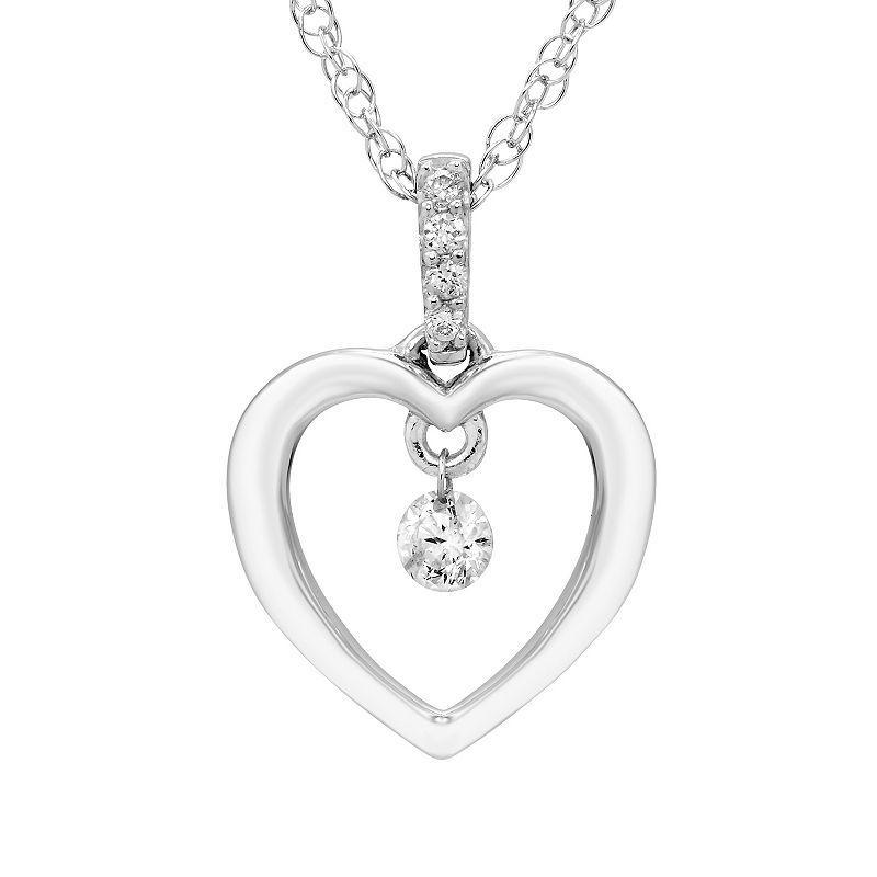 Boston Bay Diamonds Sterling Silver 1/10 Carat T.W. Dancing Diamond Heart Pendant Necklace, Womens Product Image