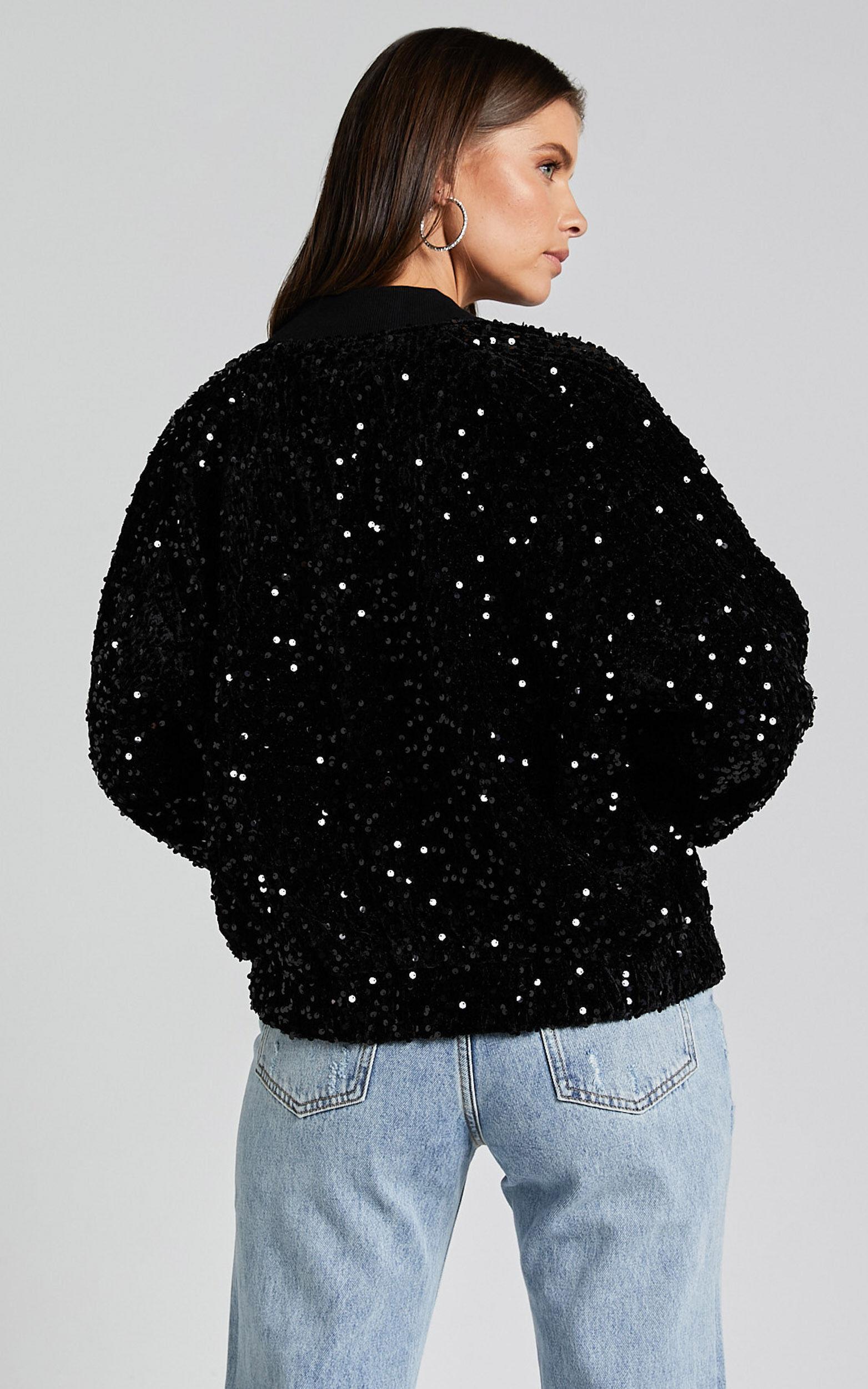 Poinsettia Jacket - Sequin Bomber in Black Product Image