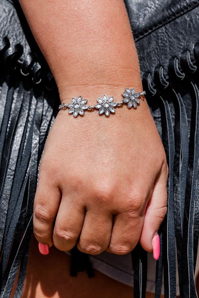 Cooler Than Me Silver Rhinestone Flower Bracelet FINAL SALE Product Image