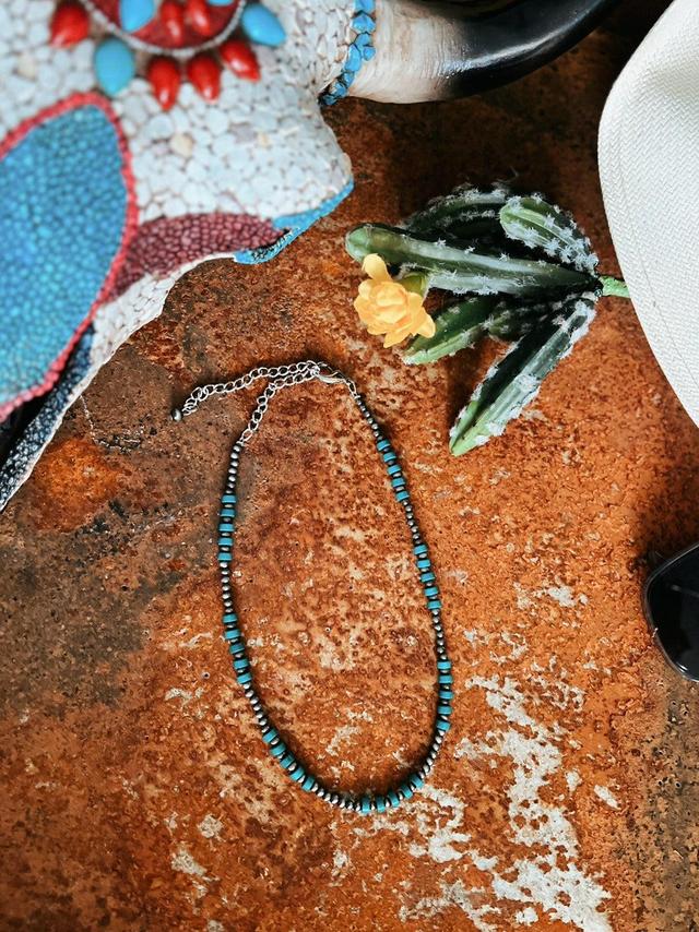 Silver Beaded Turquoise Necklace Product Image