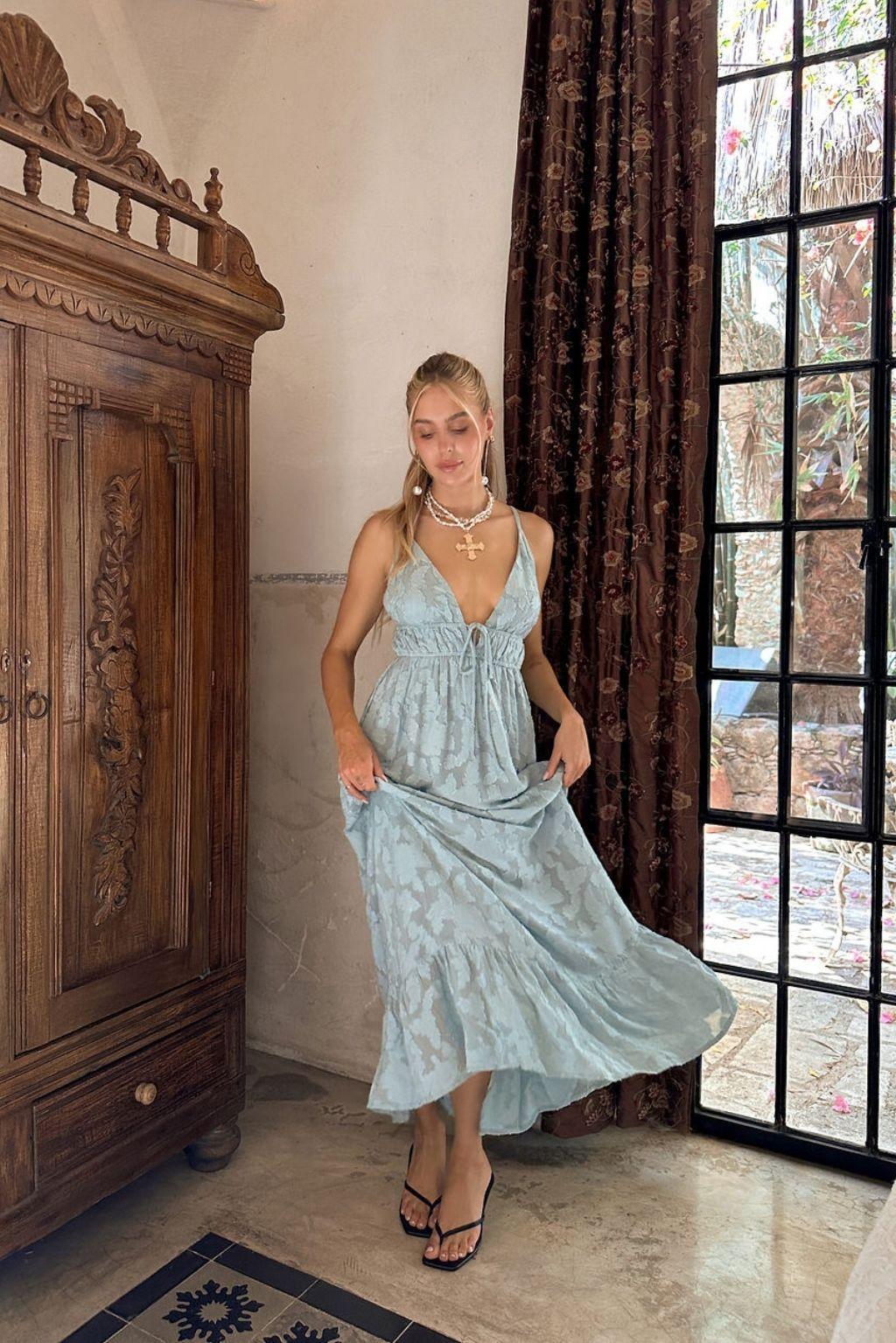 Clemente Blue Textured Maxi Dress Product Image