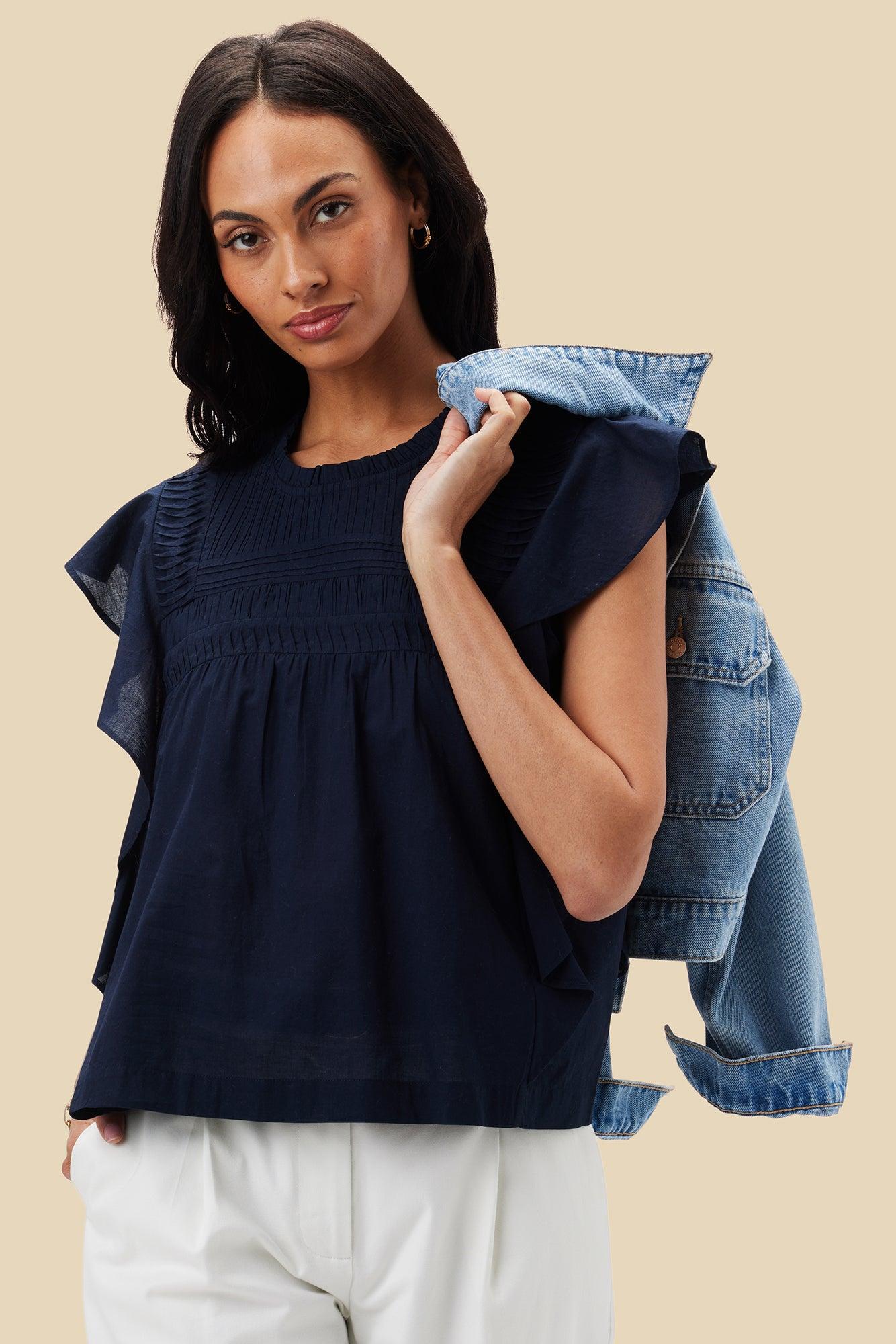 Aida Organic Cotton Blouse - Navy Blue Product Image