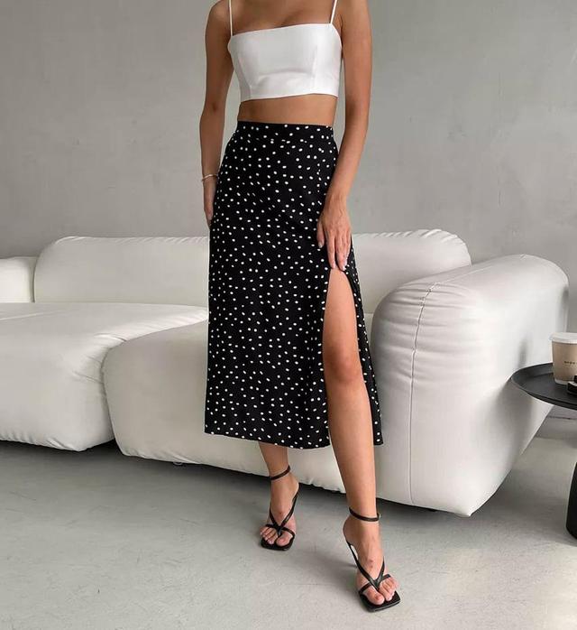 High Waist Dotted Midi Skirt Product Image