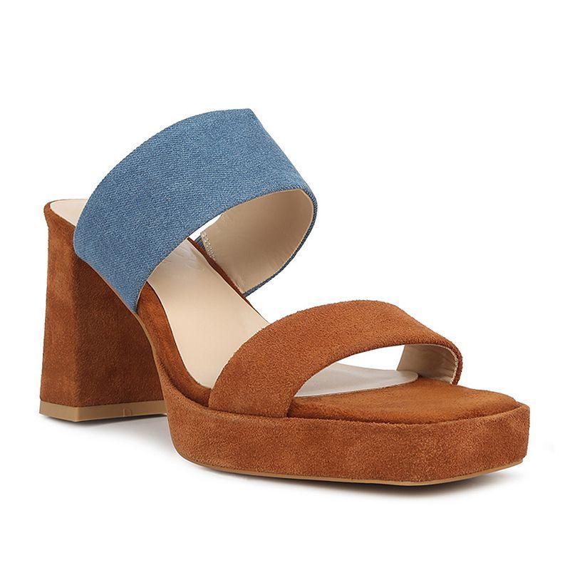 Rag & Co Eddlia Womens Suede Slip-On Platform Sandals Blue Product Image