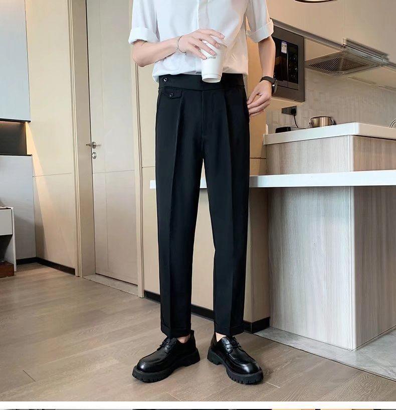 Mid Rise Plain Straight Leg Dress Pants Product Image