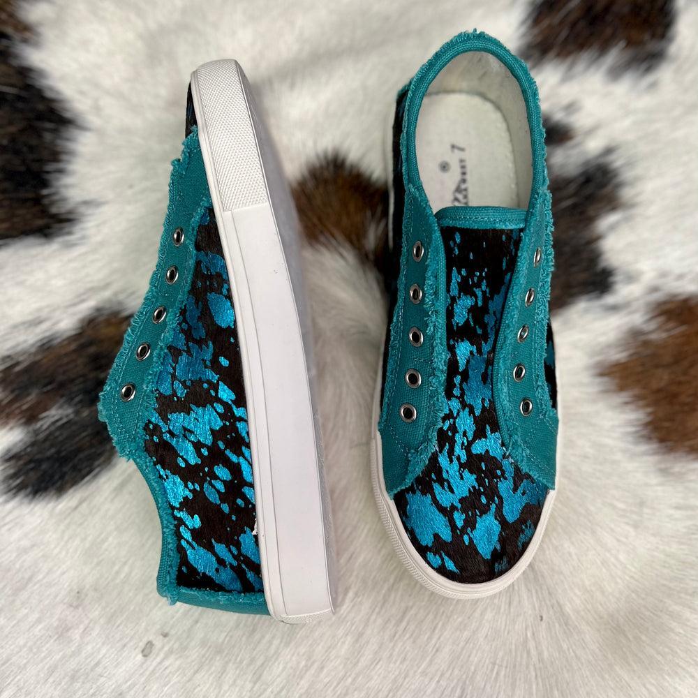 Montana West Turquoise Cow Print Sneakers Product Image