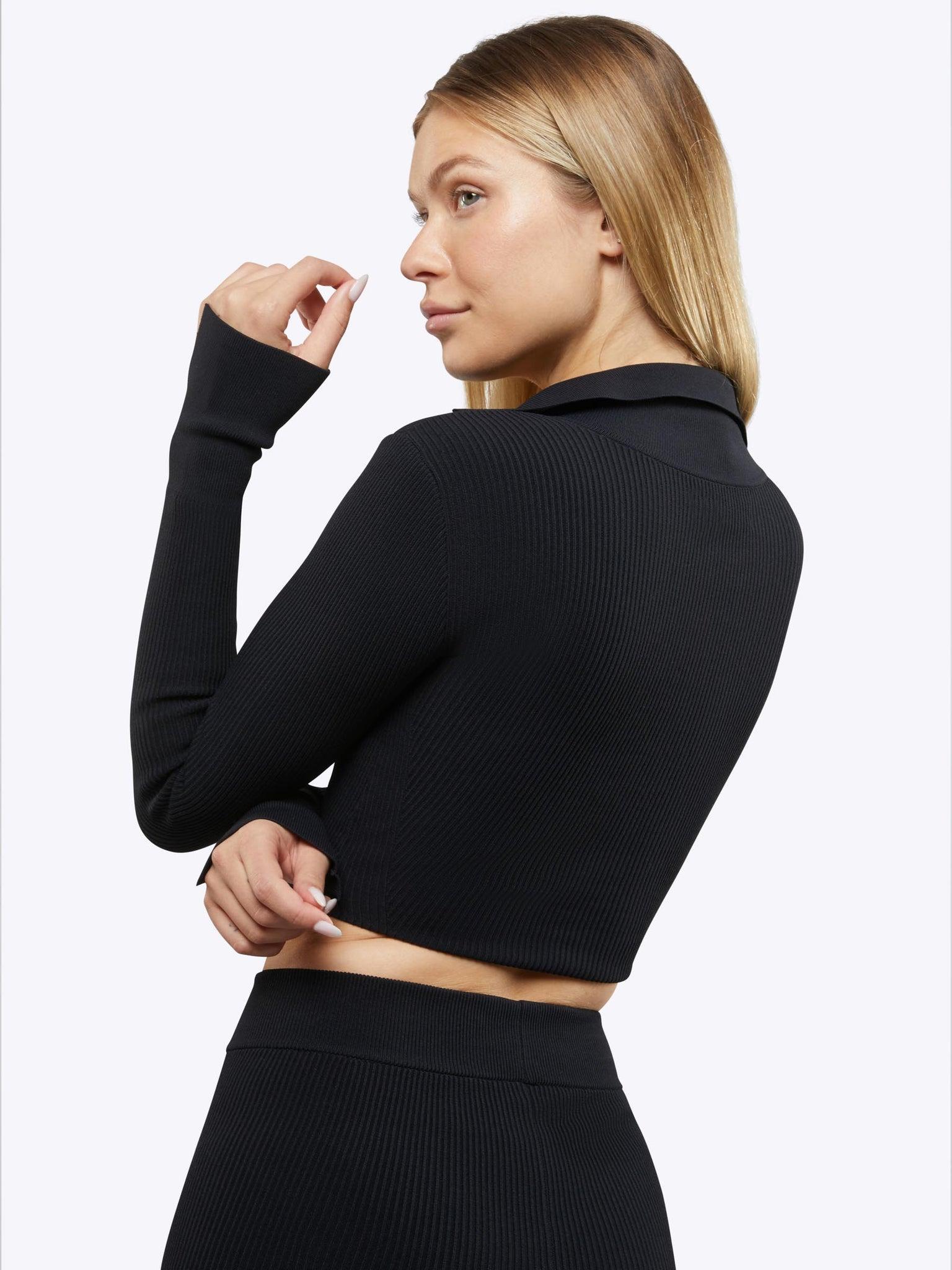 Coreflex™ Long Sleeve Polo | Black Form-Fitting Product Image