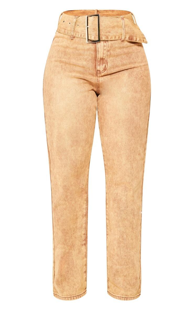 Shape Brown Washed Denim Belted Straight Leg Jeans Product Image