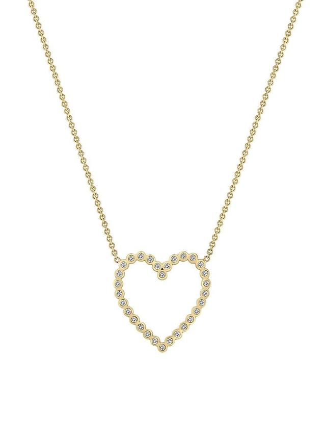 Womens 14K Yellow Gold & Diamond Heart Pendant Necklace Product Image