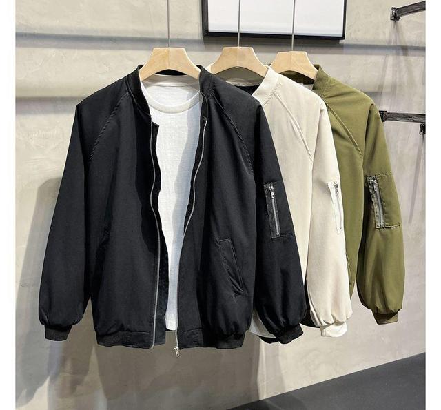 Plain Zip Bomber Jacket Product Image