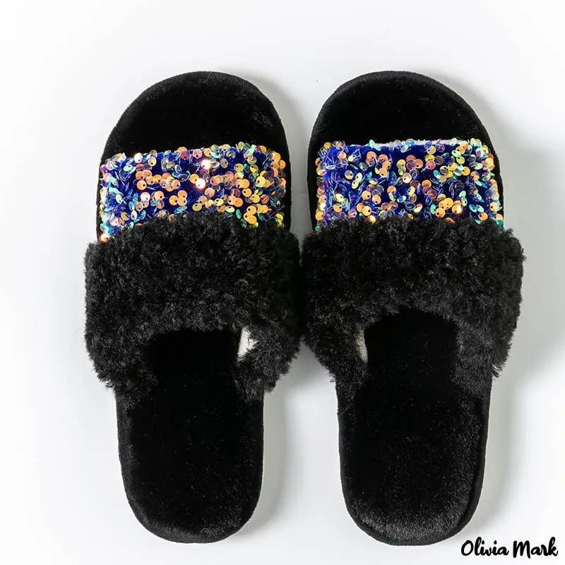 Olivia Mark – New sequins cotton slippers female fashion plush slippers home plush slippers female Product Image