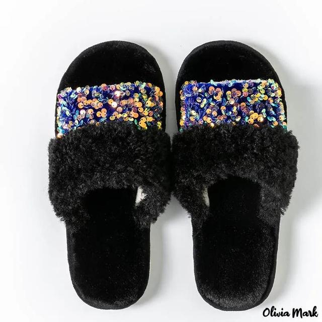 Olivia Mark – New sequins cotton slippers female fashion plush slippers home plush slippers female Product Image