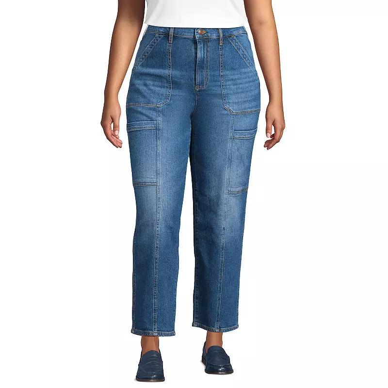 Lands End Womens Denim High Rise Utility Cargo Ankle Jeans Product Image