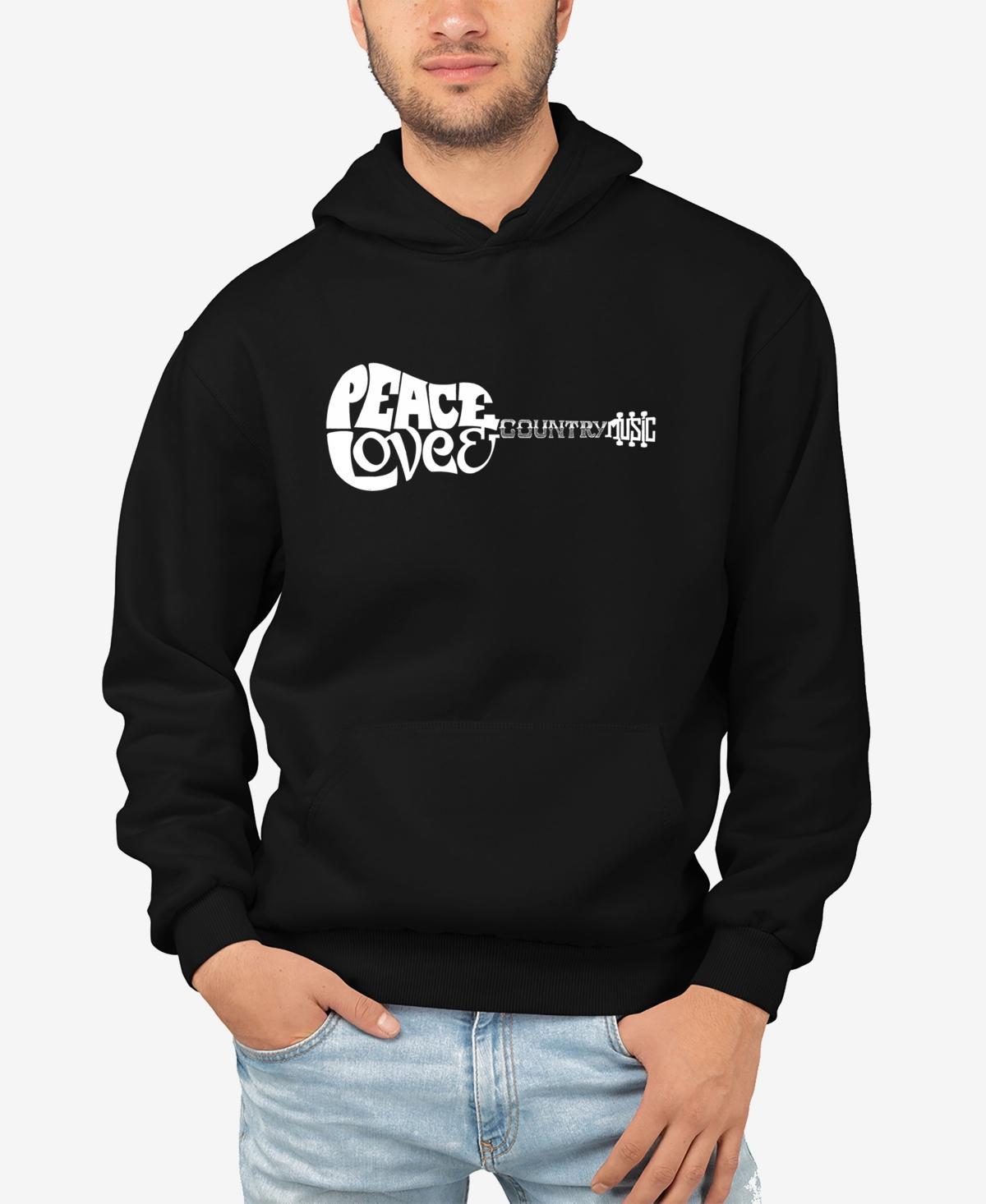 La Pop Art Mens Peace Love Country Word Art Long Sleeve Hooded Sweatshirt Product Image