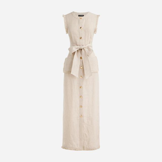 Raw-hem maxi shirtdress in linen Product Image