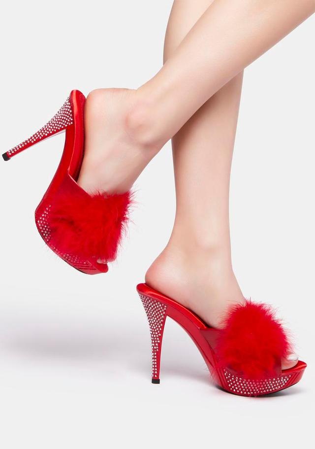 Fabulicious Marabou Rhinestone Heels - Red Product Image