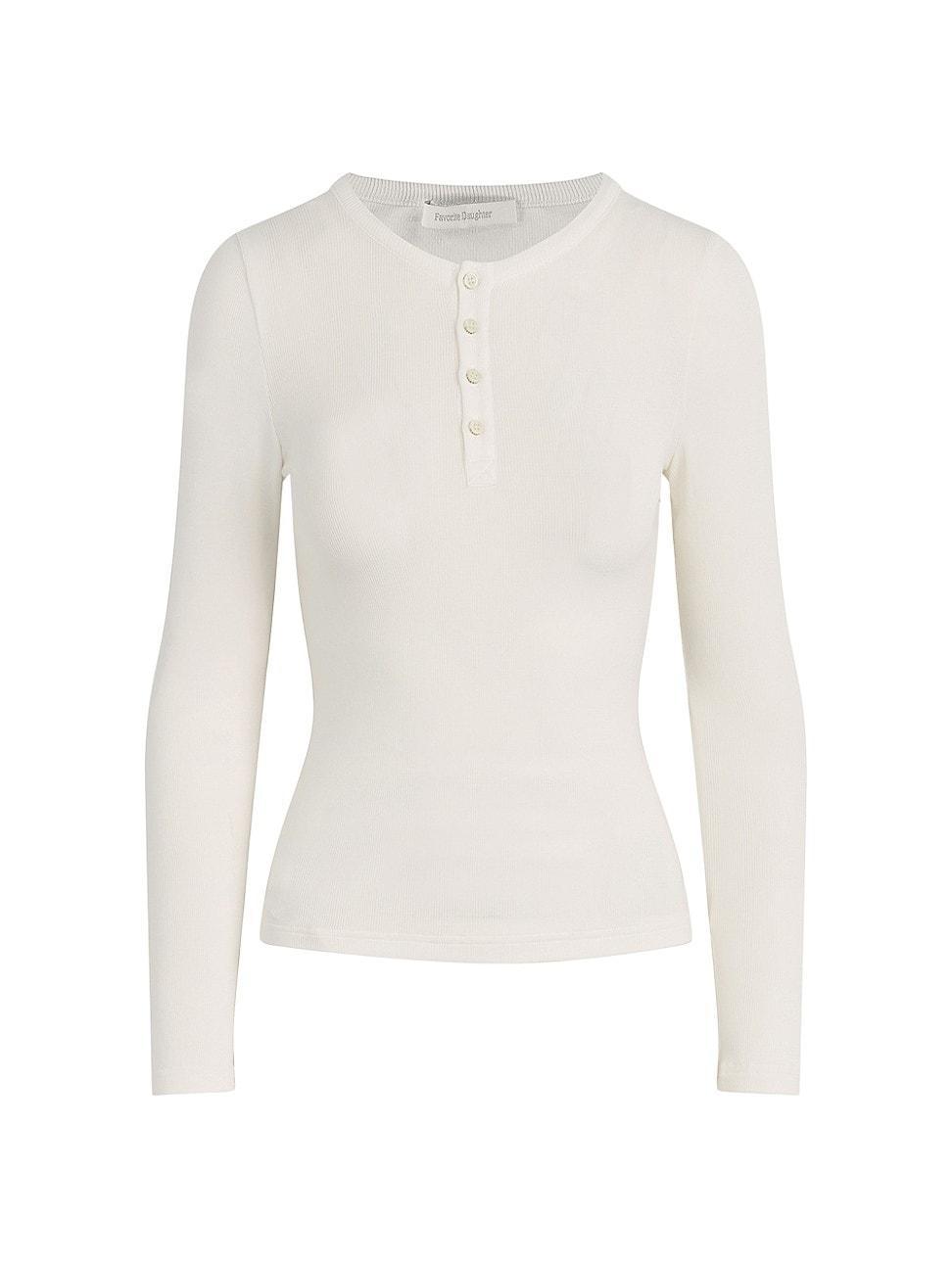 Womens Rib-Knit Henley Top Product Image