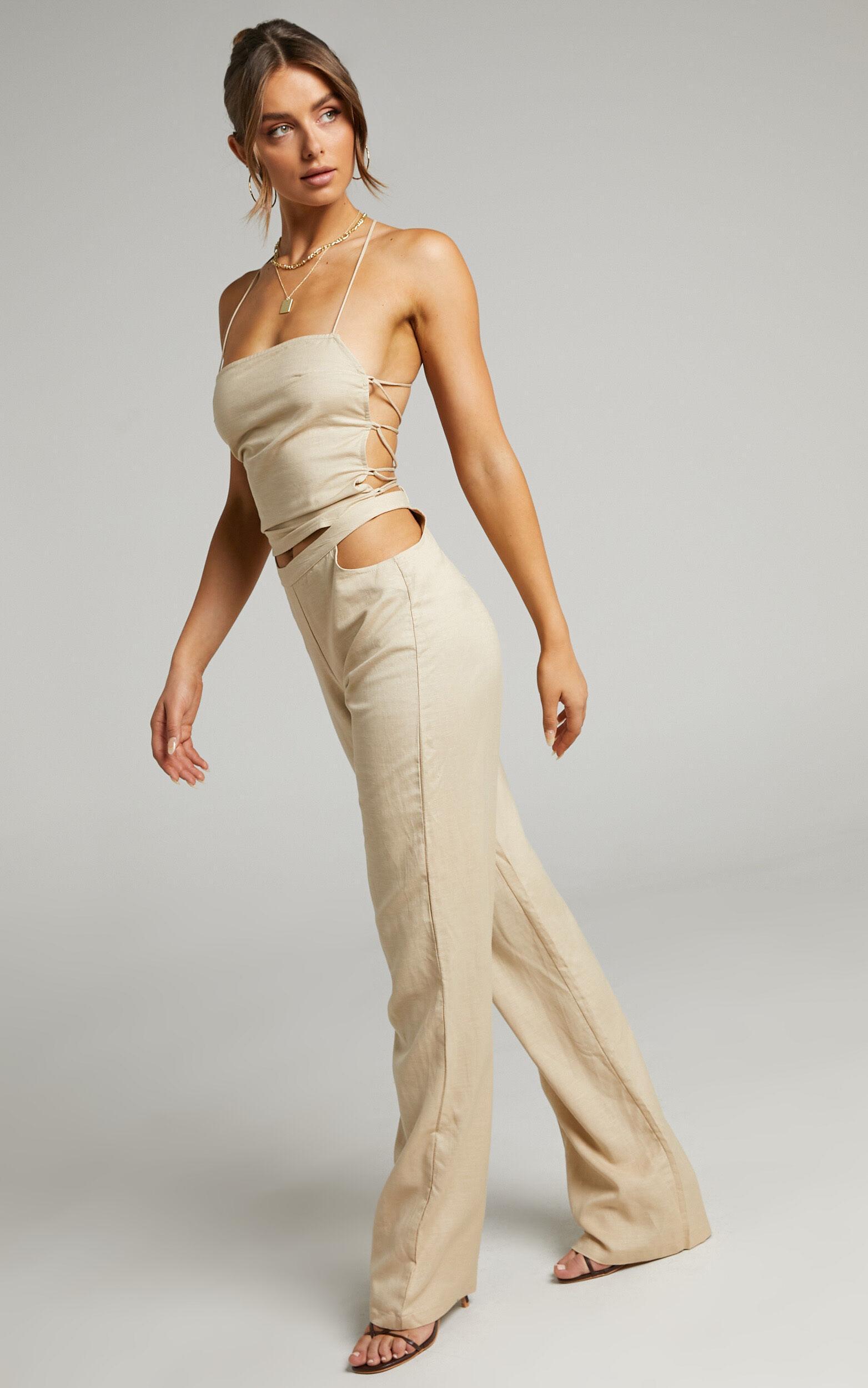 LIONESS - Mid Rise Giza Cut Out Pant in Wheat Product Image