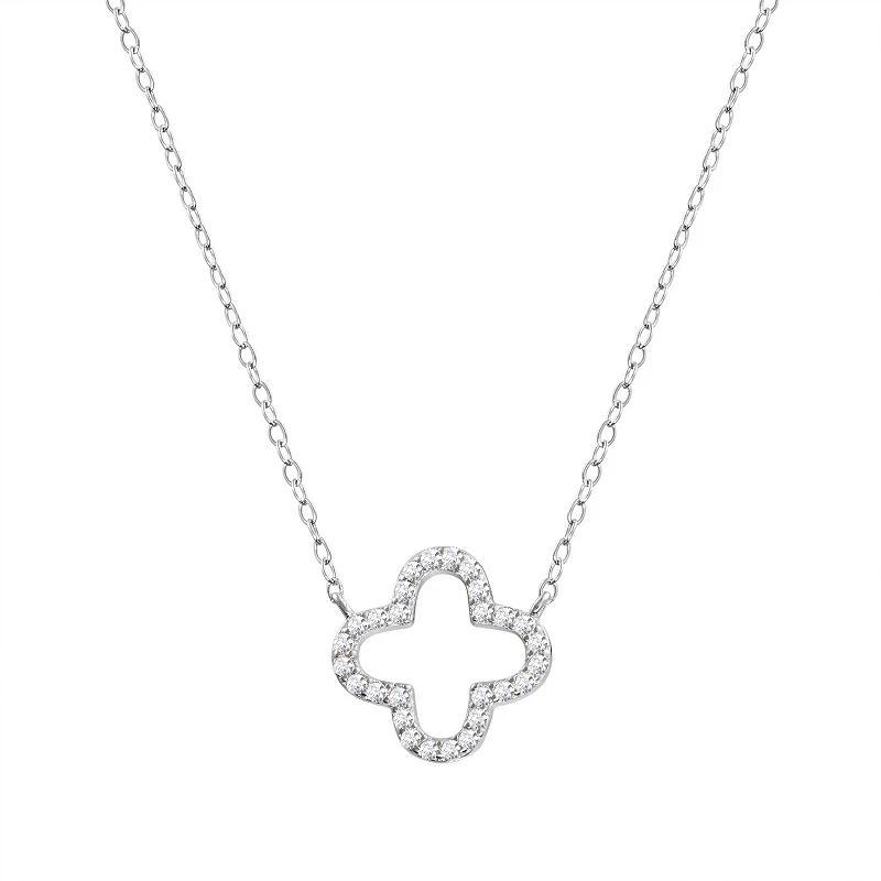 Main and Sterling Sterling Silver Cubic Zirconia Open Clover Station Necklace, Womens Silver Tone Product Image