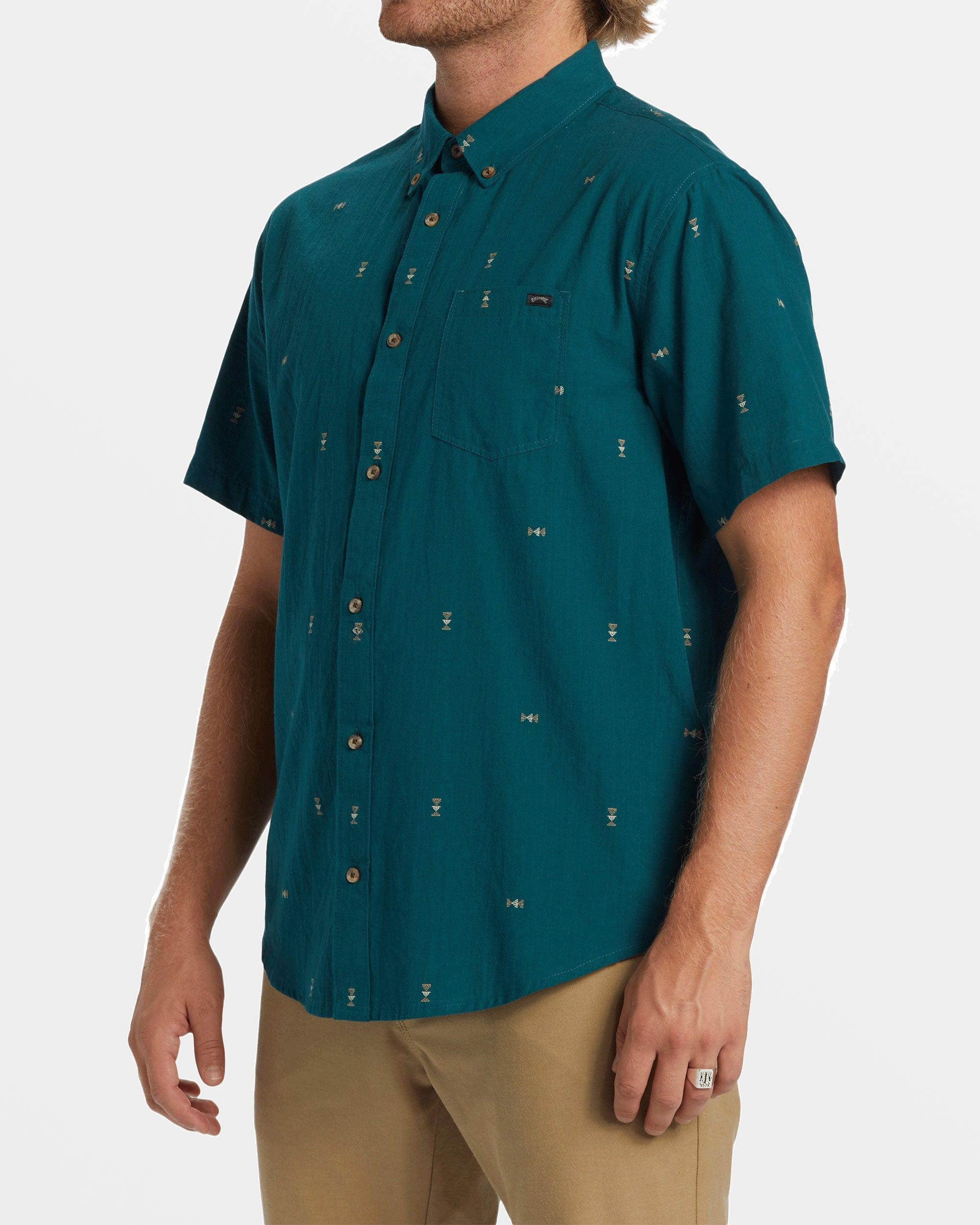 All Day Jacquard Short Sleeve Shirt - Real Teal Male Product Image