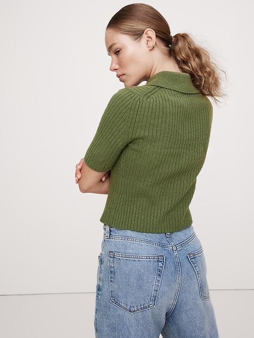 Ribbed Cropped Sweater Polo Product Image