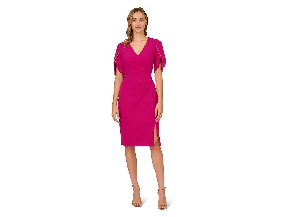 Adrianna Papell Pleated Imitation Pearl Trim Crepe Sheath Dress Product Image