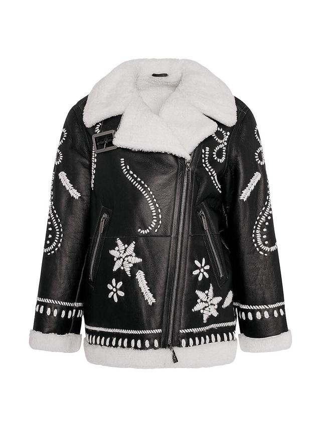 Wool Embroidered Lamb Shearling Moto Jacket Product Image