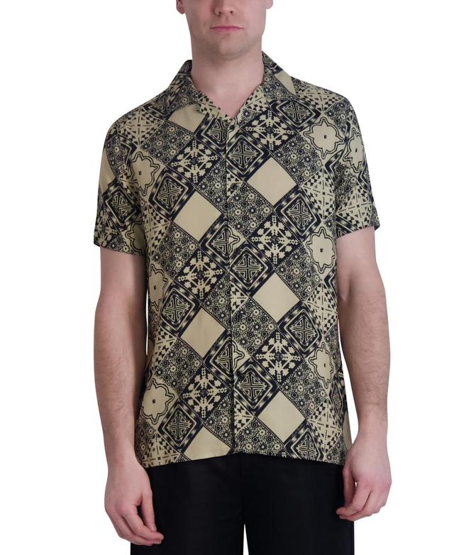 Karl Lagerfeld Paris Mens Slim-Fit Geometric Tile-Print Button-Down Camp Shirt Product Image