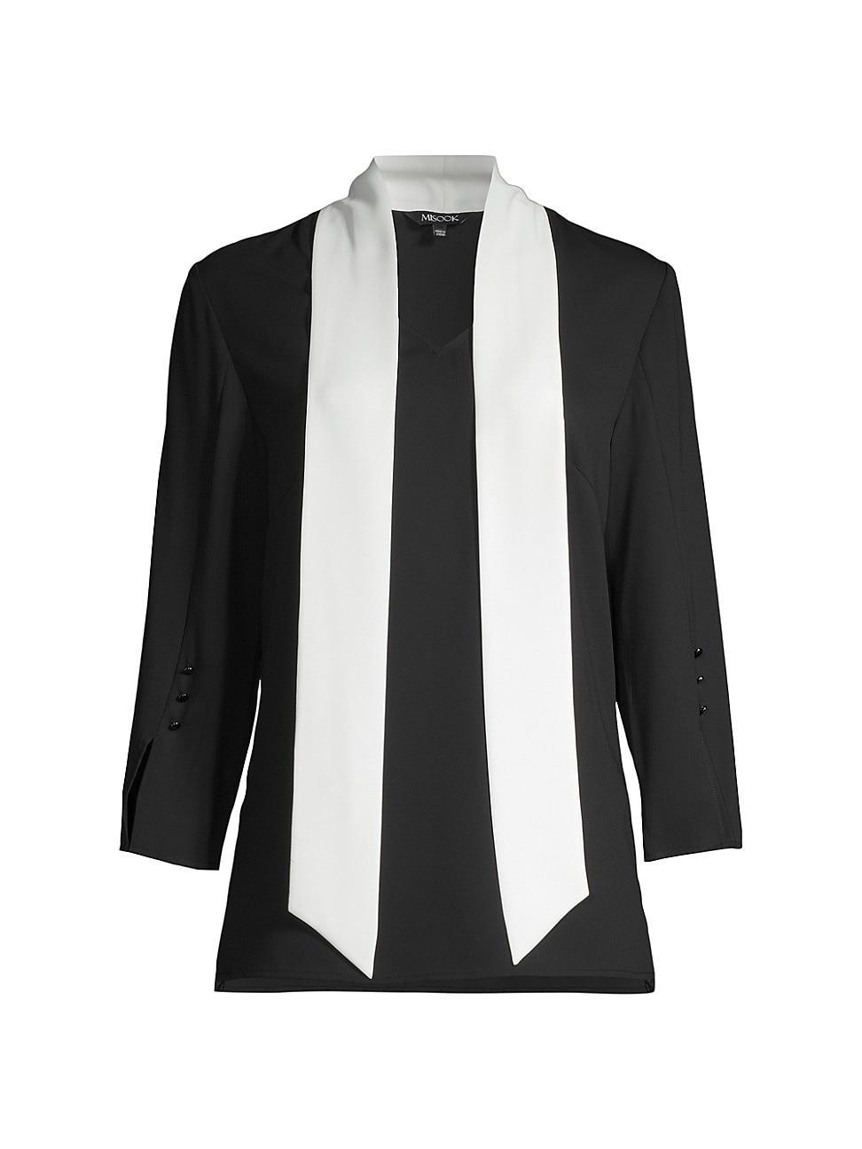 Womens Contrast Tie-Neck Crepe Blouse Product Image