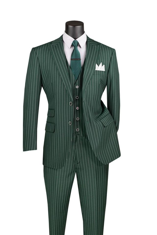 Odyssey Collection - Hunter Green Regular Fit 3 Piece Suit 2 Button Gangster Stripe Product Image