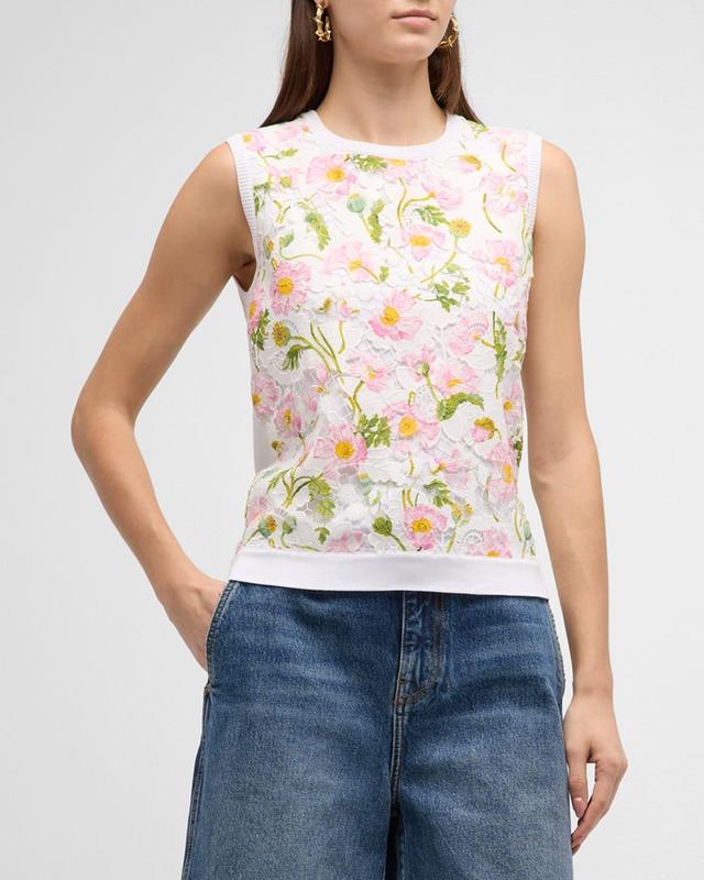 Oscar de la Renta Mixed Botanical Print Lace Front Tank Product Image