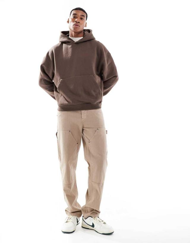 Pull&Bear boxy fit hoodie in brown Product Image