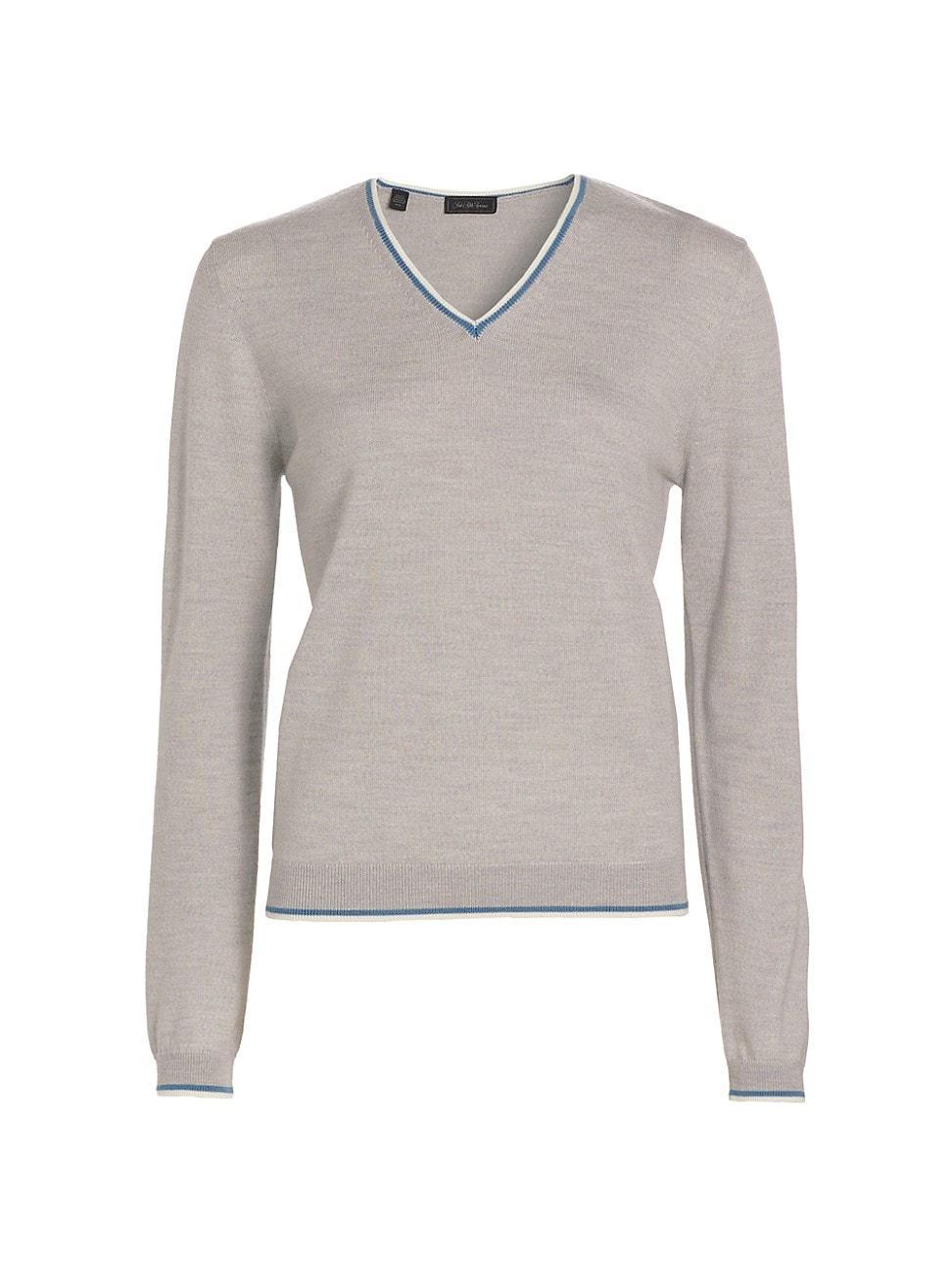 Womens Tipped Wool V-Neck Sweater Product Image