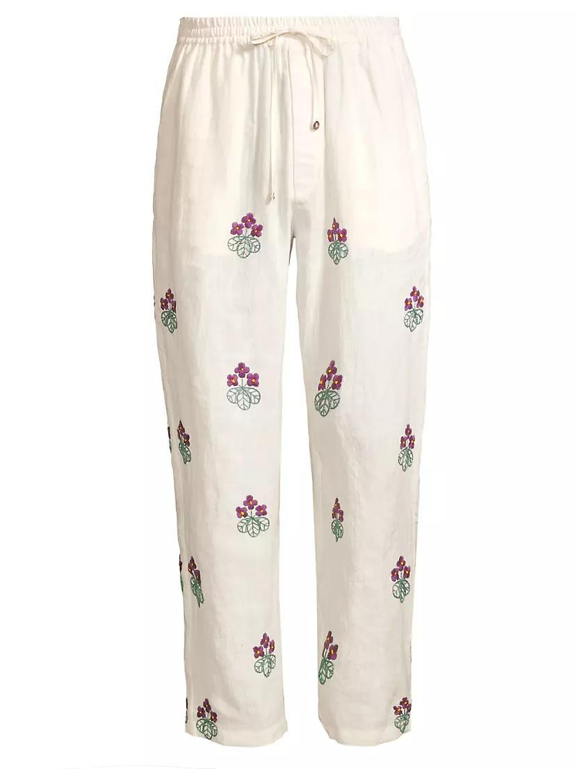 Craft Heritage Floral-Embroidered Linen Pants Product Image