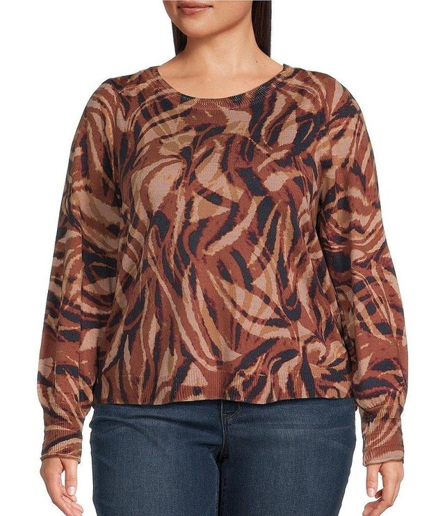 Democracy Plus Size Printed Crew Neck Long Puff Sleeve Sweater Product Image