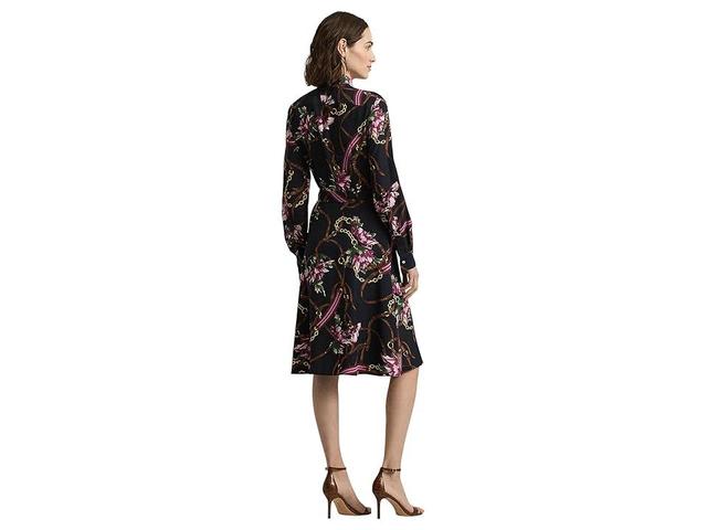 LAUREN Ralph Lauren Print Crepe Shirtdress (Navy Multi) Women's Clothing Product Image