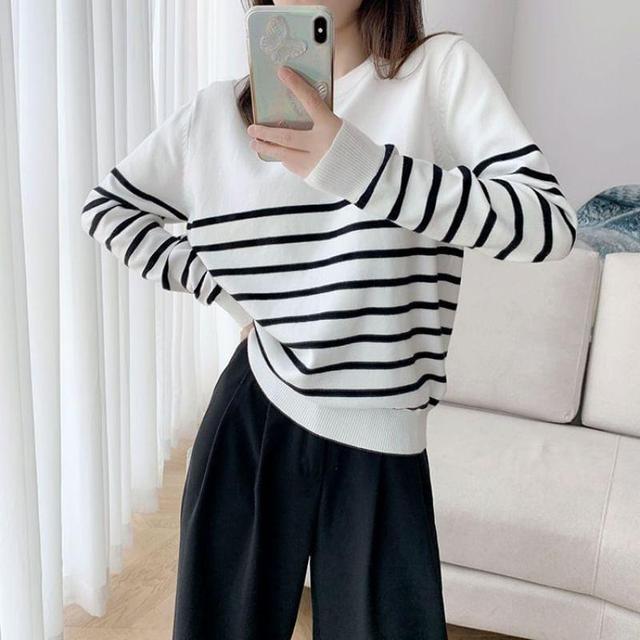 Crew Neck Striped Sweater Product Image