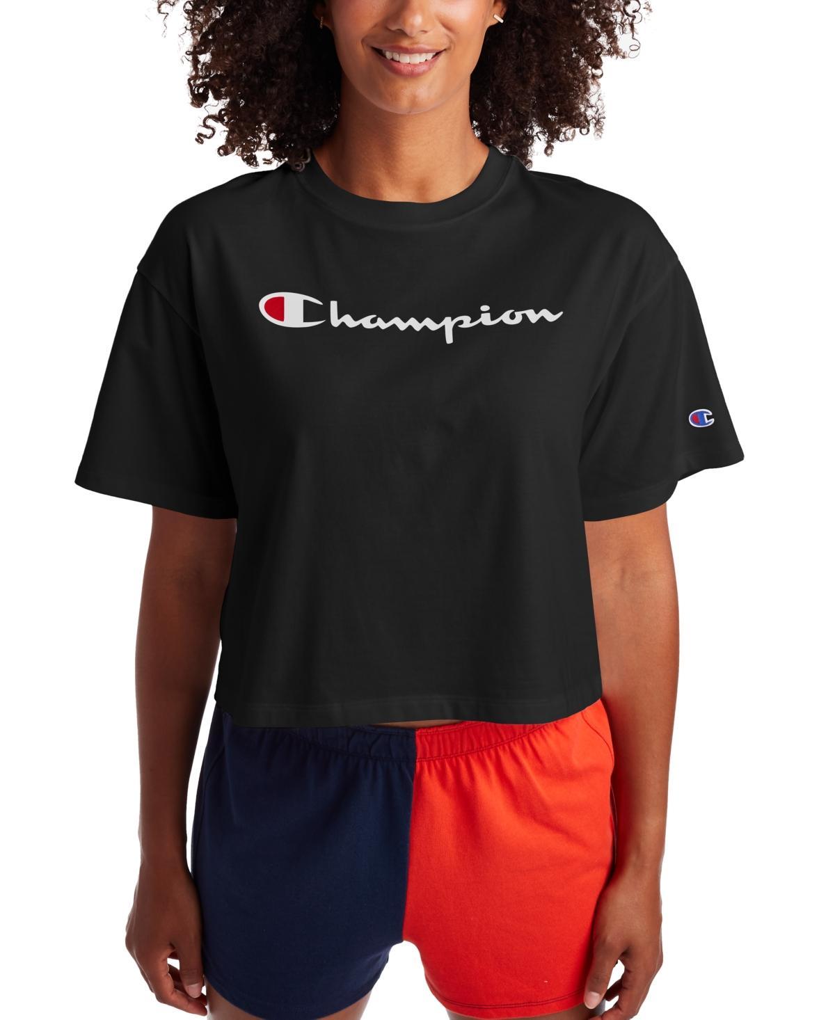 Champion Womens Script Logo Relaxed Cropped T-Shirt Product Image