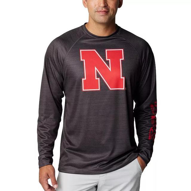 Mens Columbia Heather Charcoal Nebraska Huskers PFG Terminal Tackle Omni-Shade Raglan Long Sleeve T-Shirt Product Image