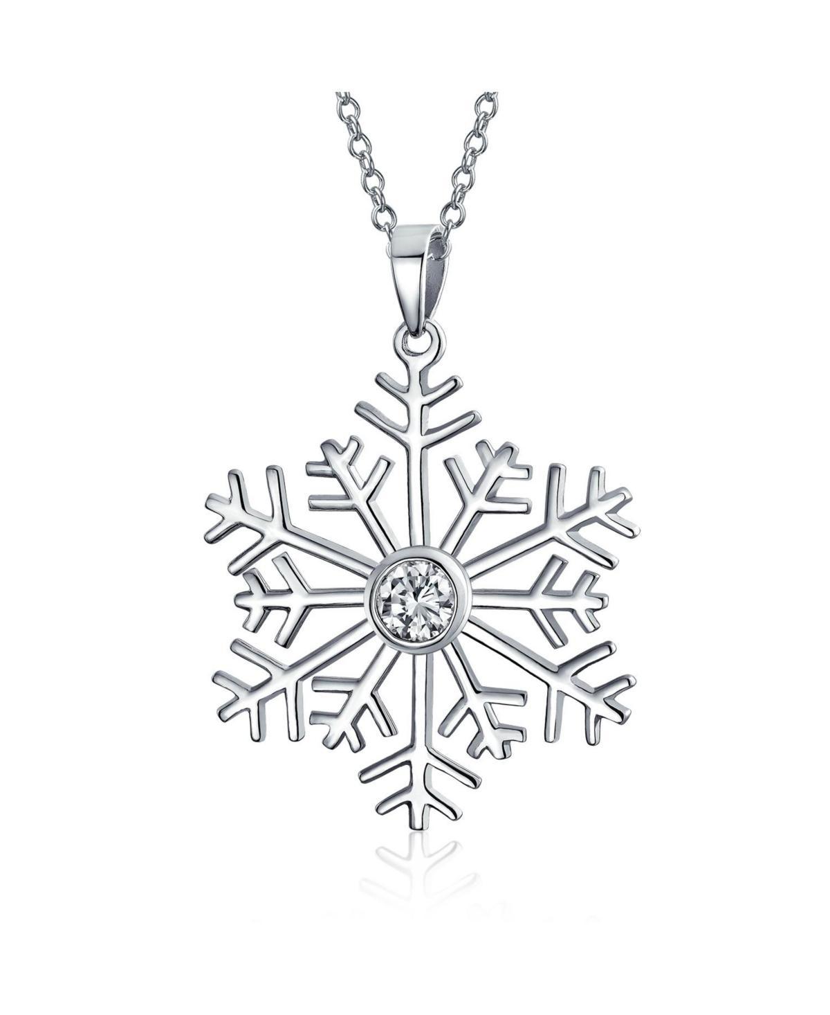 Cubic Zirconia Cz Accent Holiday Party Frozen Winter Snowflake Pendant Necklace For Women For Teen .925 Sterling Silver Product Image