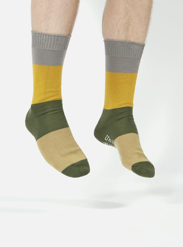 Universal Works Bold Stripe Sock in Grey/Gold Cotton Product Image