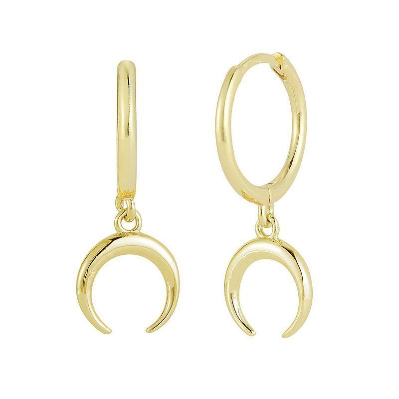 Sunkissed Sterling Crescent Moon Hoop Drop Earring, Womens, Gold Tone Product Image