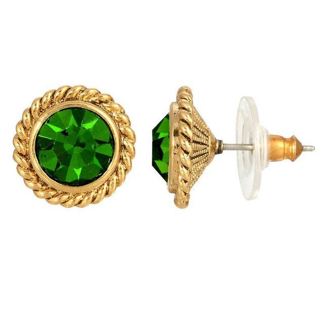 1928 Gold Tone & Green Round Button Stud Earrings, Womens Product Image