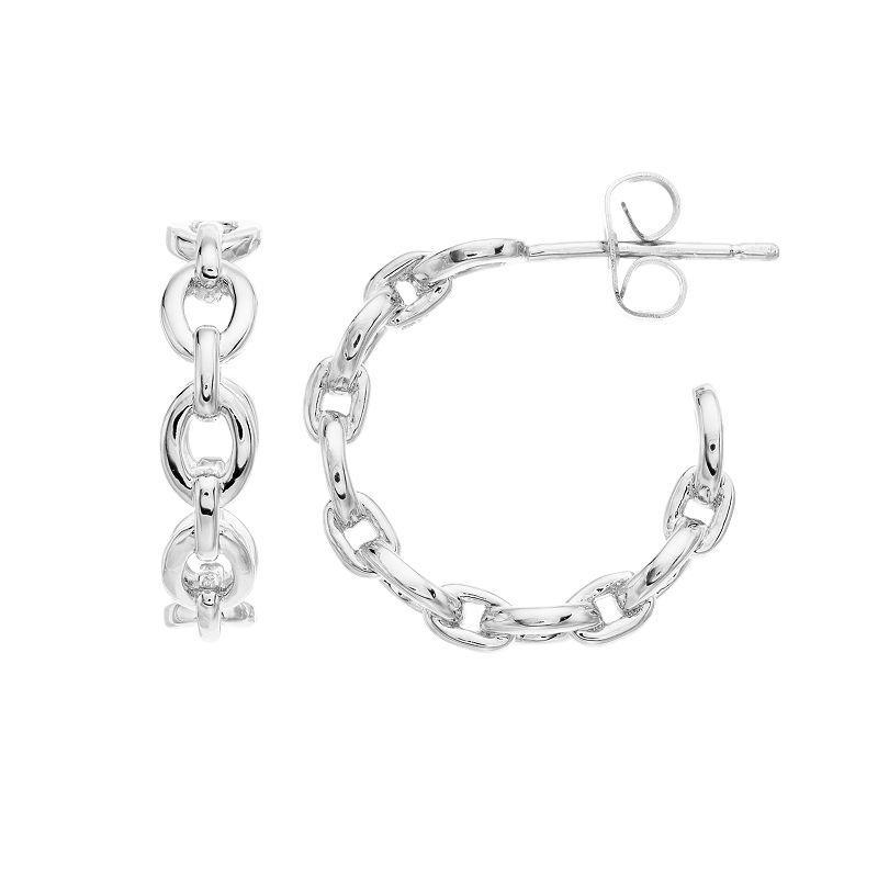 Sterling Silver Chain Link C-Hoop Earrings, Womens, White Product Image