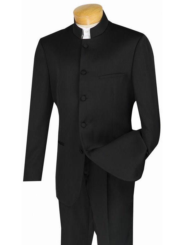 Master Collection - Regular Fit Men's 2 Piece Banded Collar Tuxedo Black Product Image