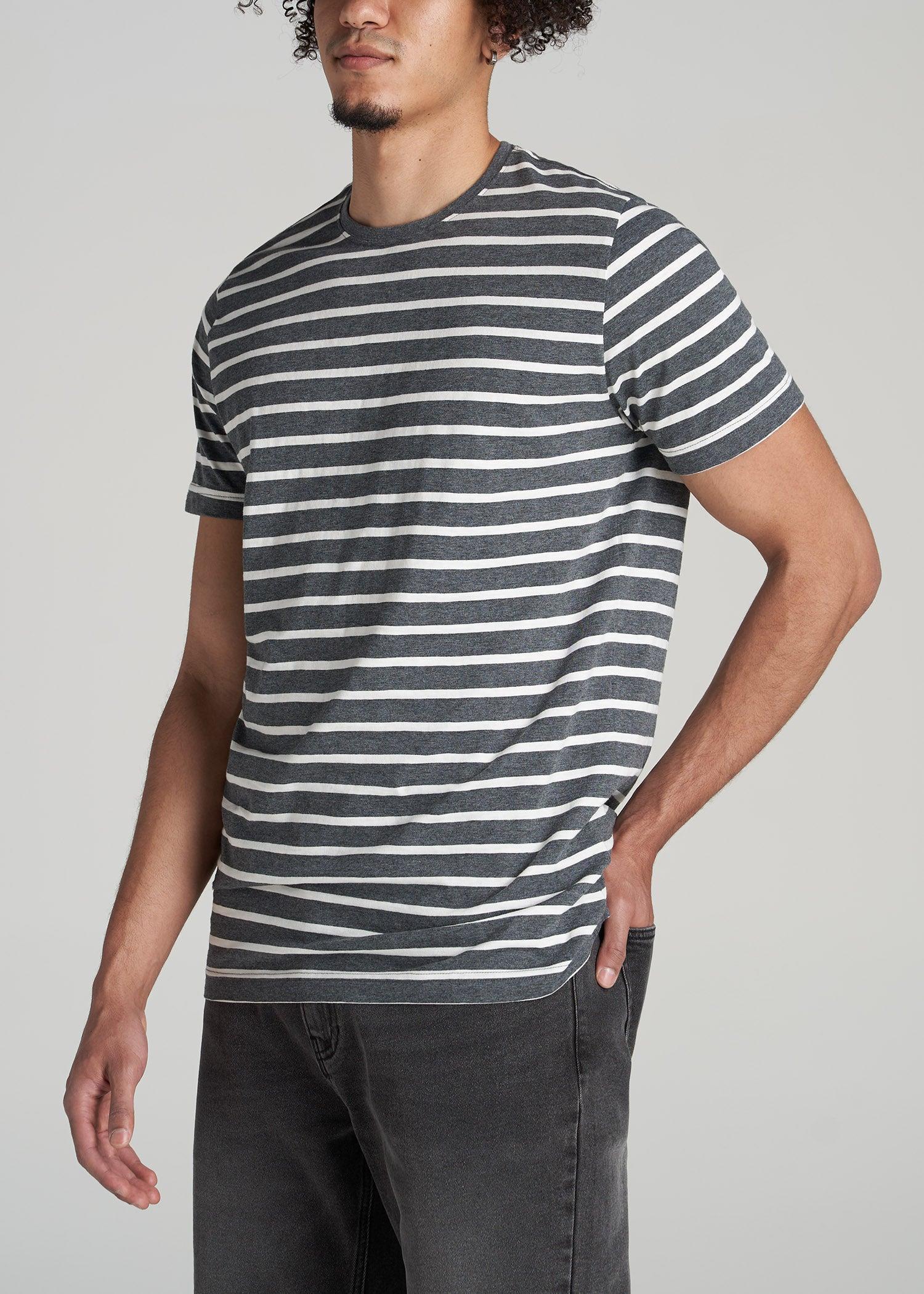 REGULAR-FIT Striped Tee in Charcoal Mix and White - Men's Tall T-shirt Male Product Image