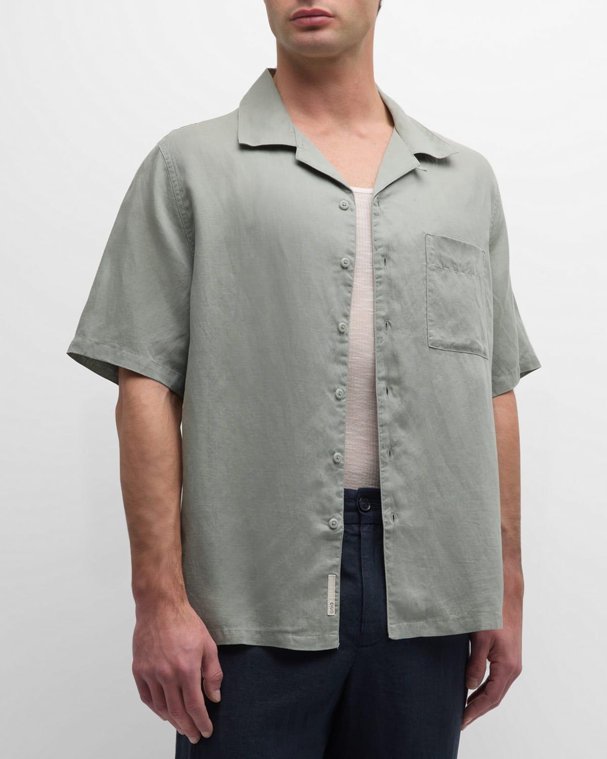 Mens Air Linen Convertible Collar Short-Sleeve Shirt Product Image