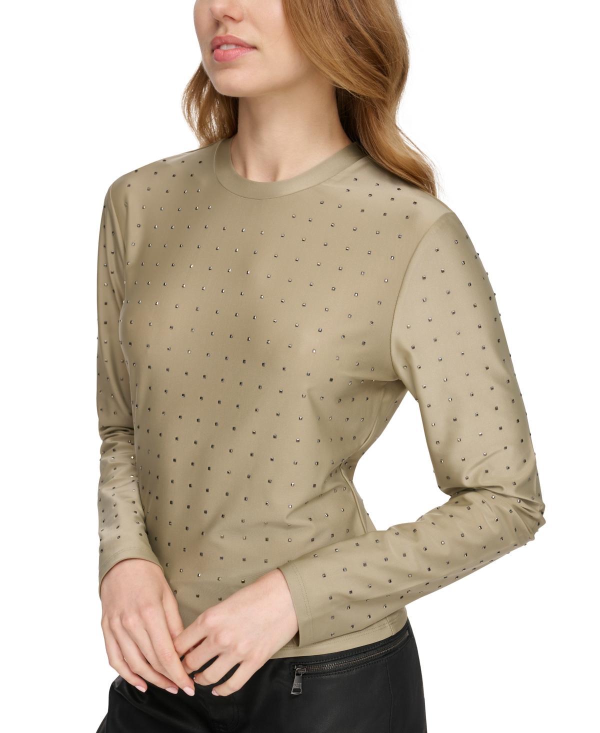 Dkny Jeans Womens Studded Crewneck Long-Sleeve Top Product Image