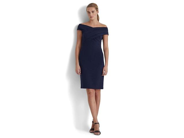 Lauren Ralph Lauren Crepe Off-the-Shoulder Cocktail Dress (Lighthouse ) Women's Dress Product Image