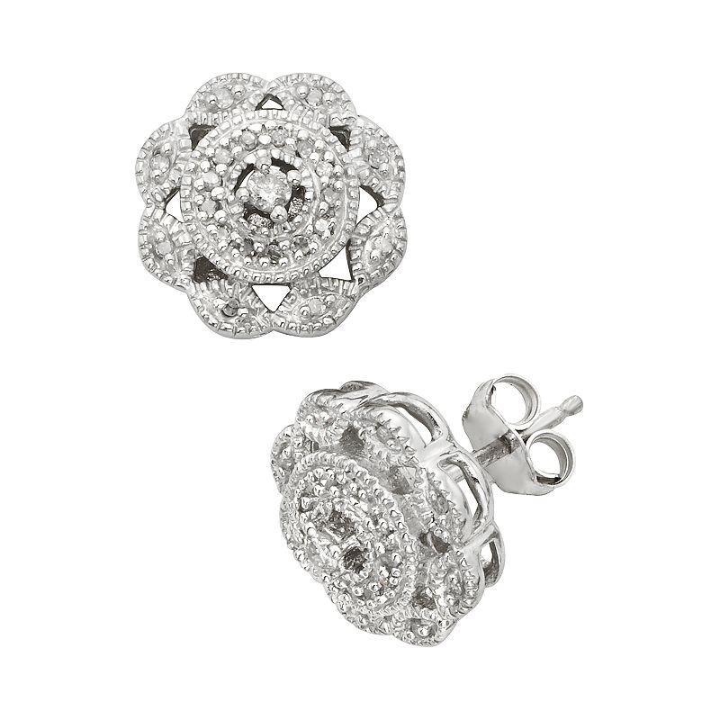 Jewelexcess Sterling Silver 1/4-ct. T.W. Diamond Flower Stud Earrings, Womens, White Product Image